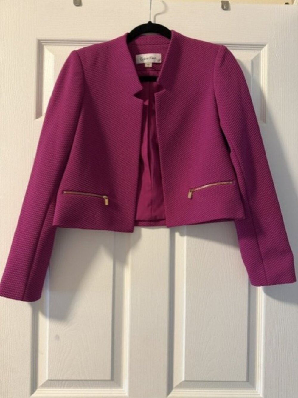 Calvin Klein Textured Fuschia Pink Open Front Blazer Jacket Size 4P